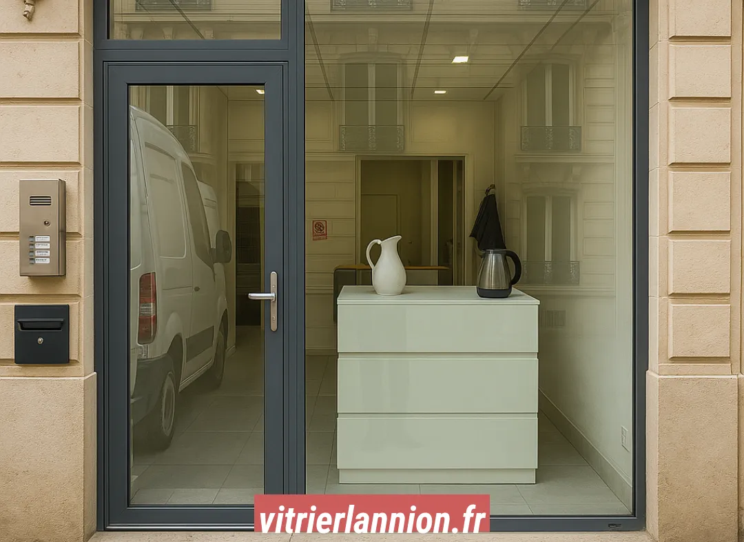 Façade vitrine de magasin en aluminium sur mesure à Lannion